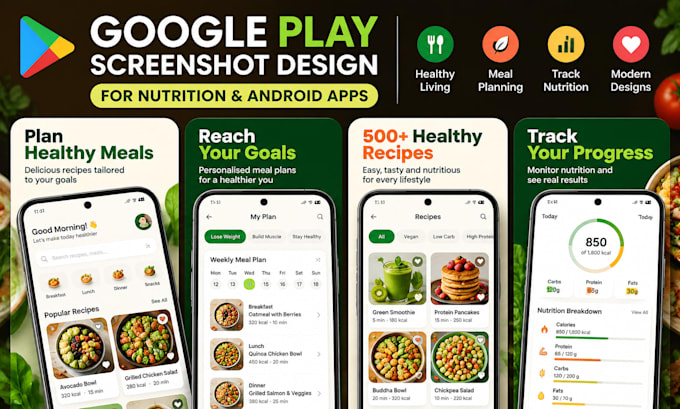 design google play screenshots for nutrition and android app