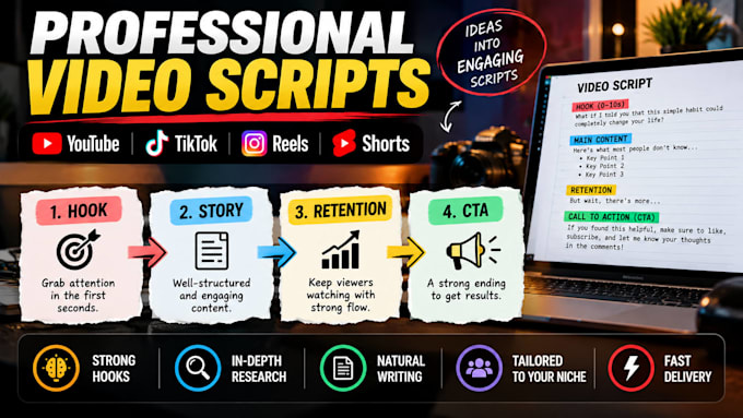 write engaging youtube, tiktok and shorts video scripts