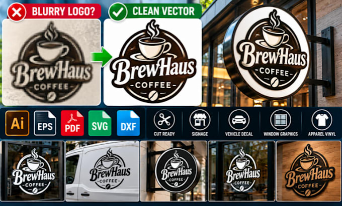 vectorize blurry logo for urgent vinyl cutting storefront sign production output