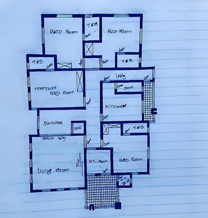 convert freehand sketch to a workable 2d floor plan drawing for permit