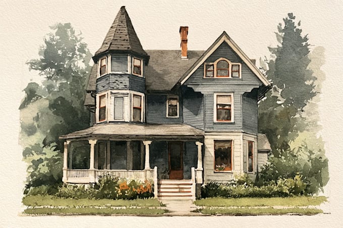 draw a watercolor house painting