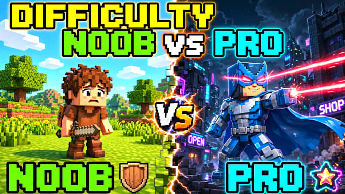 design cartoon gaming thumbnail for roblox minecraft