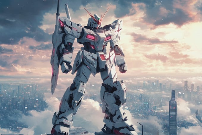 make gundam character illustration and robot art