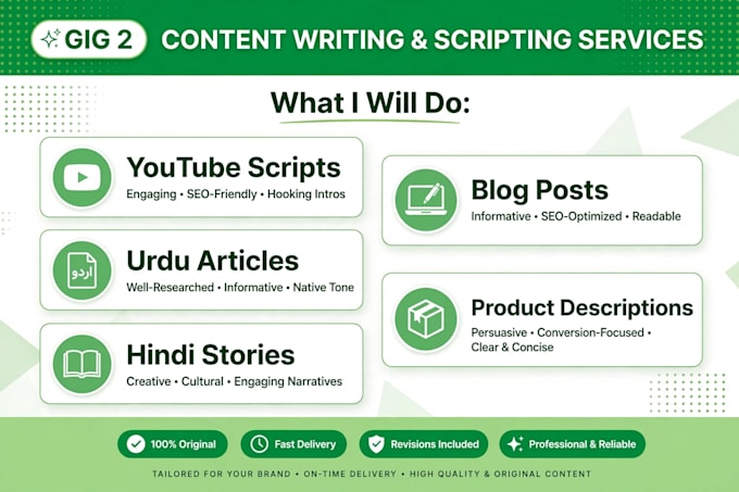 write engaging urdu and hindi youtube scripts and articles