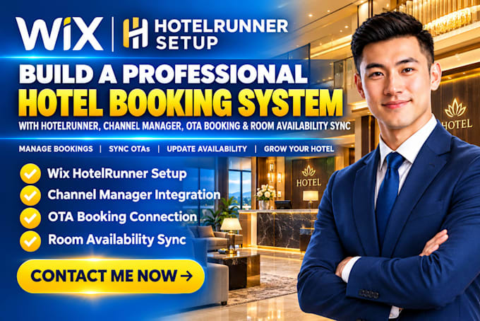 do wix website hotelrunner setup, channel manager ota booking, room availability