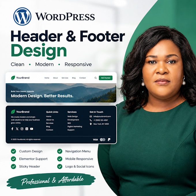 design or fix a professional wordpress header and footer