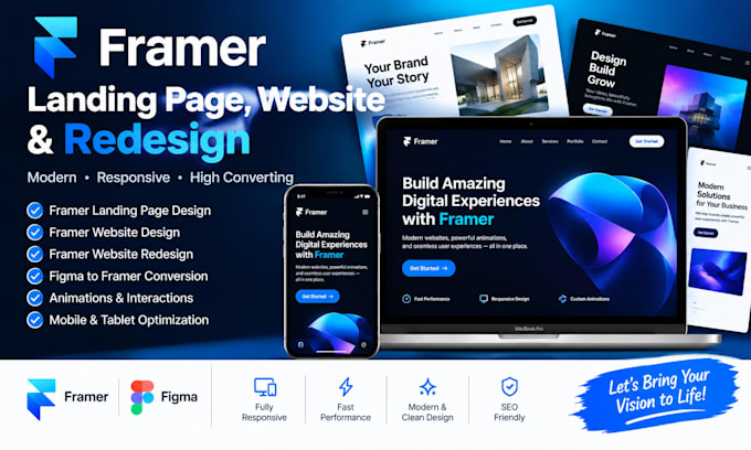 design framer landing page, framer website and redesign