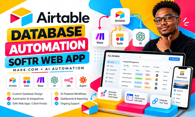 design airtable database airtable automation softr webapp make com ai automation