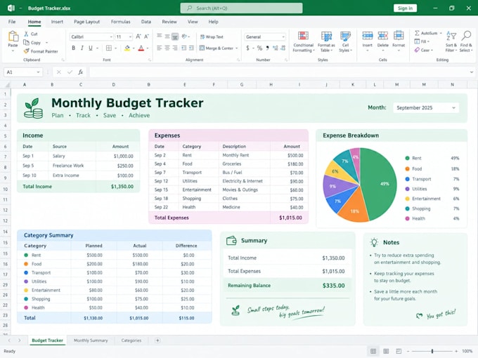design a personalized budget or expense tracker in excel