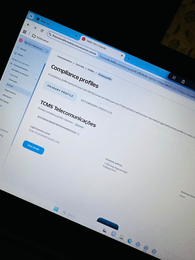 twilio setup, trust hub, and business verification assistance