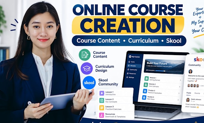course creation, course content and skool community setup