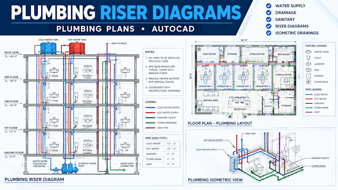 draw plumbing plans, riser diagrams and isometric drawings in autocad
