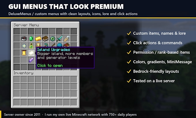 configure your minecraft plugins, luckperms ranks and deluxemenus guis