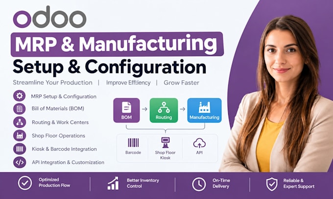 odoo mrp odoo manufacturing setup bom routing shop floor kiosk barcode API