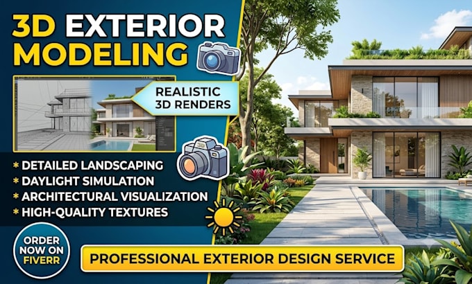 create realistic 3d models and exterior rendering with landscape lighting