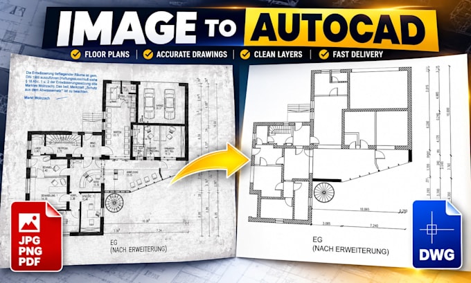 convert PDF image sketch to autocad cad drawing