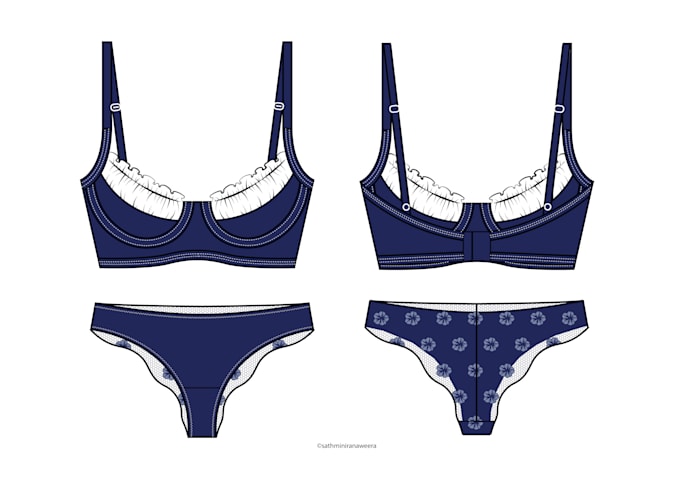 create technical garment sketches for lingerie