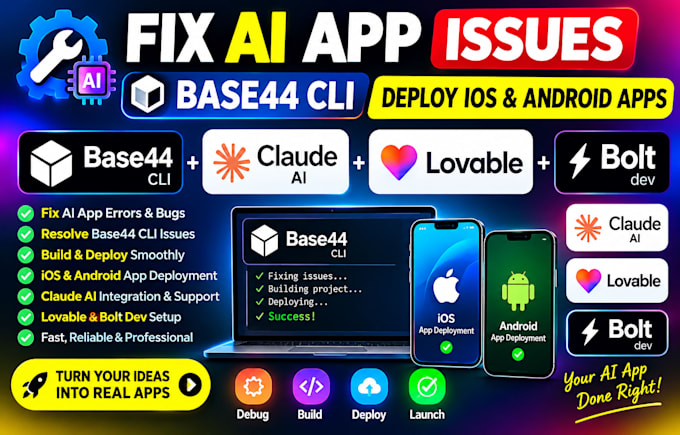 fix ai app base44 cli issues deploy ios android apps claude ai lovable bolt dev