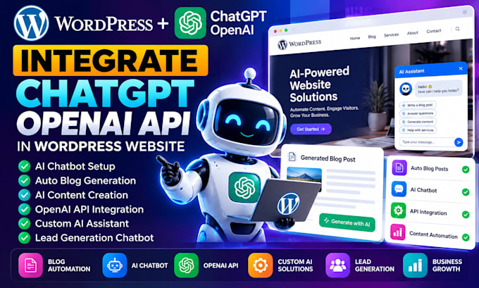 integrate chatgpt openai API in wordpress website for auto blogs and ai chatbots
