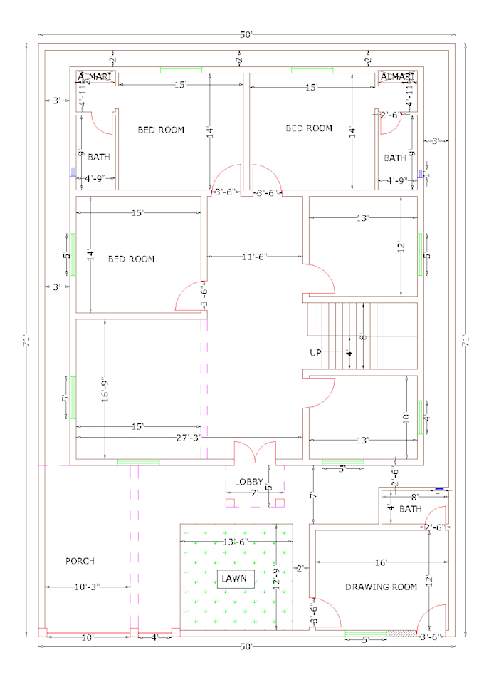 design professional 2d house floor plan in autocad