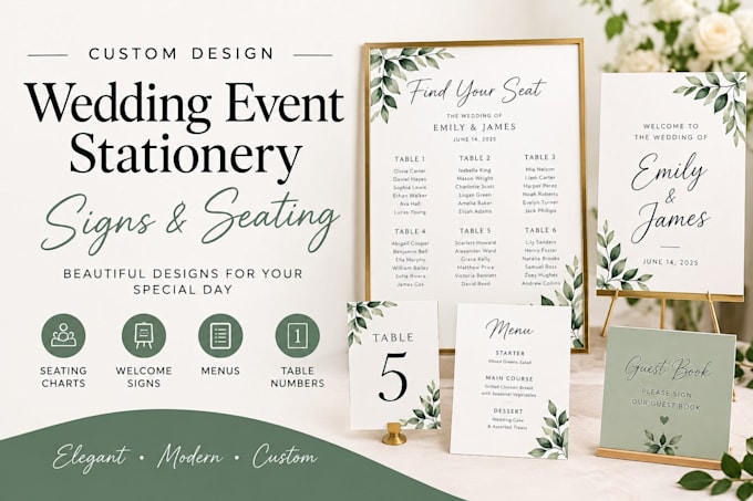design wedding event stationery signs, seating
