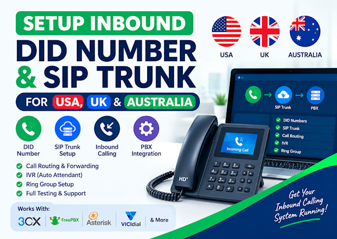 setup inbound did number sip trunk for USA UK and australia