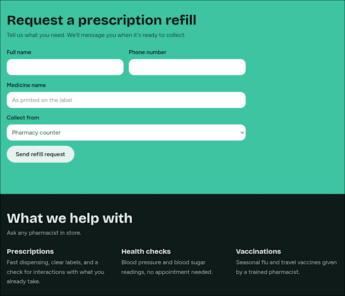 design a modern responsive website for pharmacy with whatsapp