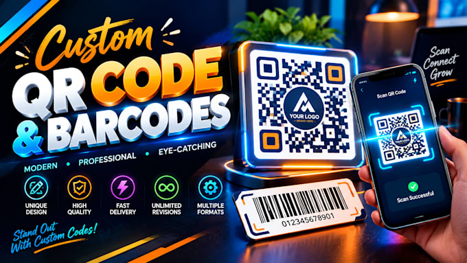 design custom qr code and barcode with logo