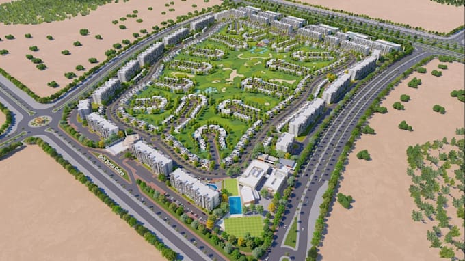 design 3d large scale residential community masterplan real estate aerial render