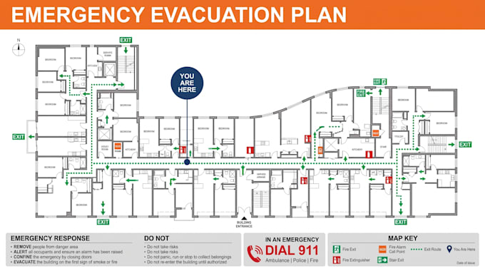 design a professional fire safety and evacuation floor plan