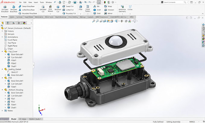 do injection molded electronics housing with dfm and 2d drawings in solidworks