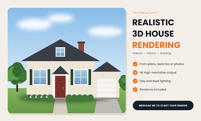 create realistic 3d exterior house rendering and design