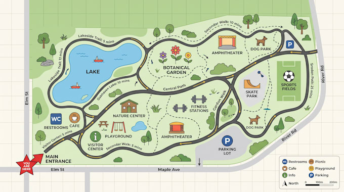 design wayfinding map, directional map, navigation map, facility and visitor map