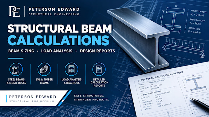 provide structural beam calculations, beam sizing, foundation, load analysis