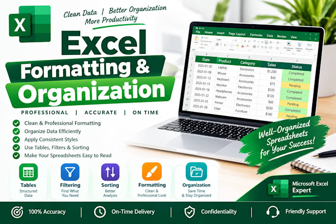 create, format and organize excel spreadsheets