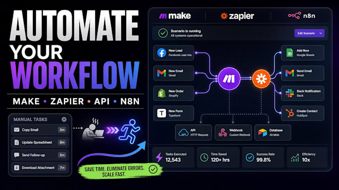 build make com automation, zapier workflows, API and webhook integration