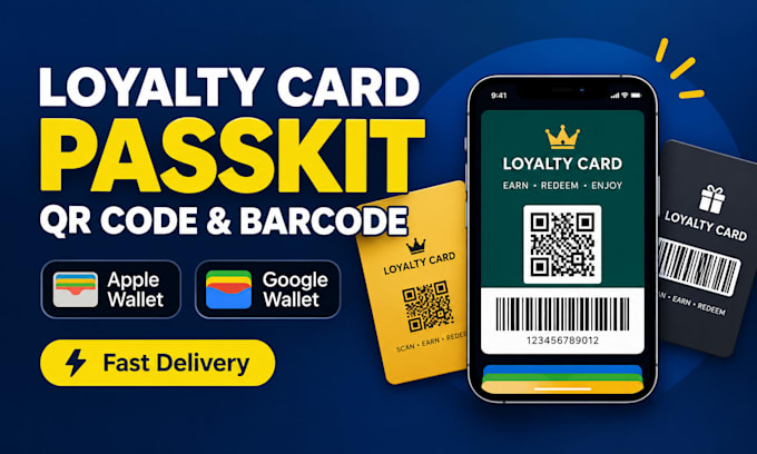 design custom loyalty card passkit qr code barcode apple wallet google wallet