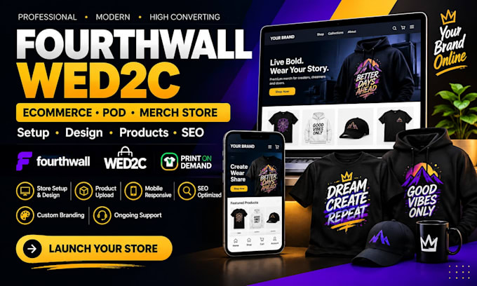 build fourthwall website setup fourth wall wed2c ecommerce pod merch design