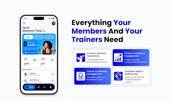 develop a custom fitness and workout web and mobile app