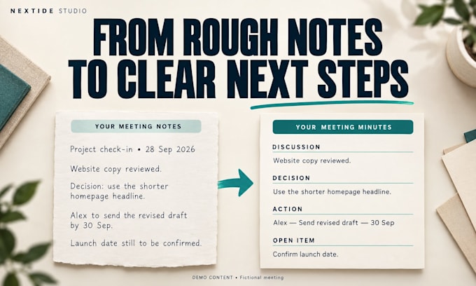 turn your meeting notes or transcript into clear meeting minutes