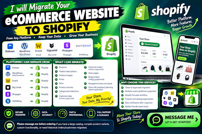 migrate dukaan wordpress ecwid bigcartel shopygen shift4shop website to shopify