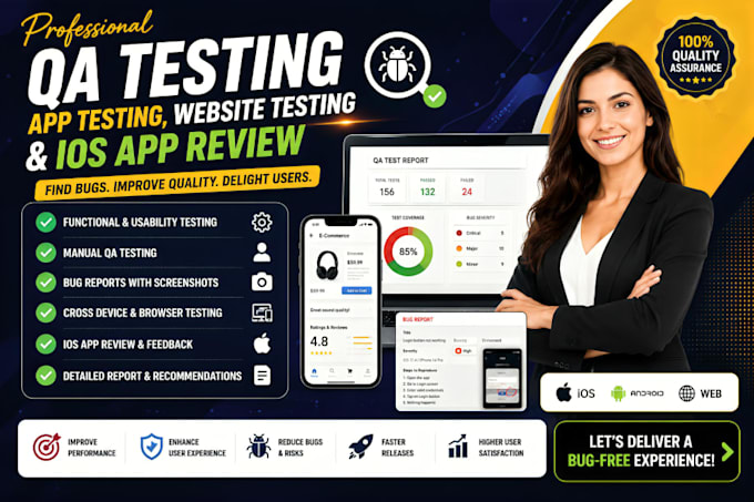 do qa testing, app testing, website testing, and ios app review