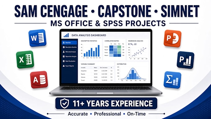 do sam cengage, capstone, simnet, ms office and spss projects
