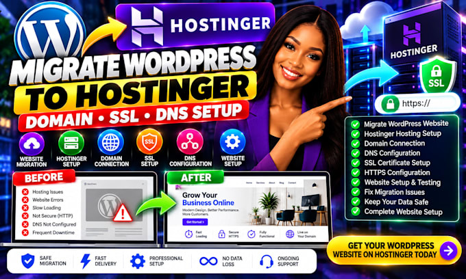 migrate wordpress website to hostinger hosting domain SSL website setup dns