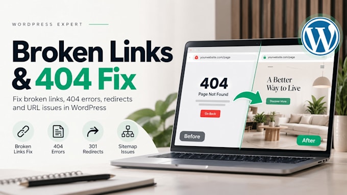 fix broken links, 404 errors and technical SEO issues in wordpress