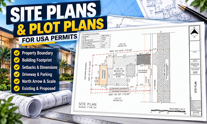 draw professional site plans and plot plans for USA permits