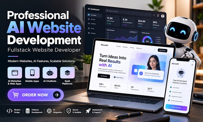 develop ai website, ai mobile app, ai chat, saas full stack website development