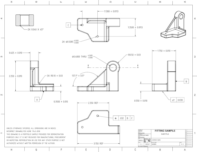create a 2d manufacturing drawing per asme