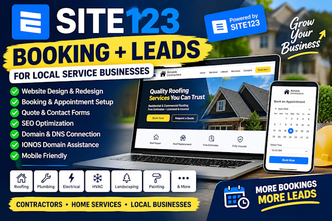 build site123 booking website local service contractor leads ionos api fix seo