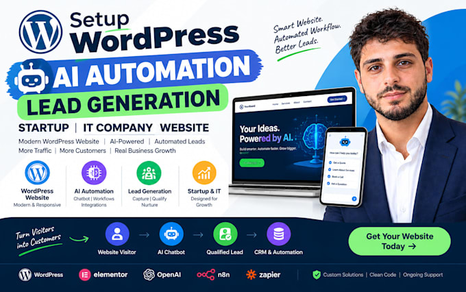 setup wordpress ai automation lead generation startup IT company website